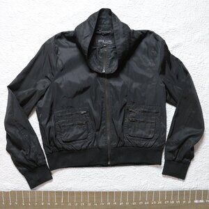 Black Rivet Black Cropped Jacket Multiple Zipper Pockets Tall Collar